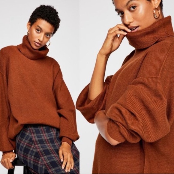 Free People Softly Structured Cowl Neck Terracotta Brown Relaxed Fit Sweater XS - Picture 1 of 10